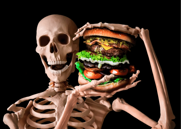 Unhealthy junk Food diet skeleton
